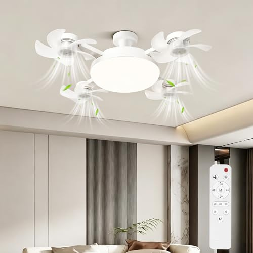 Vibe2Go Ceiling Fan with LED Light and Remote Control, 4-Head Drone Ceiling Fan Light, 60W Stepless Dimmable, 3 Colour Temperatures, 3-Speed Quiet Fan for Bedroom, Living Room, Kitchen, Garage