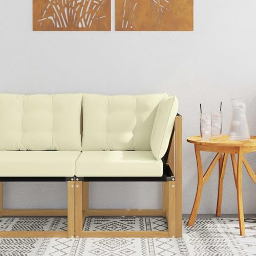 PTUGUOF Modulares Ecksofa aus massivem Akazienholz mit Textilene-Bezug in Weiß, wetterbeständiges Outdoor Sofa für Garten und Terrasse, inklusive bequemer Polyester-Polsterkissen