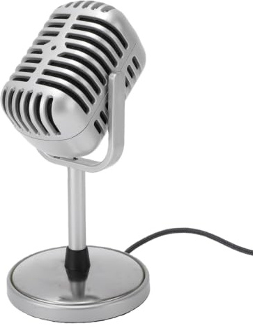 Oreilet Microphone Rétro 3,5 Mm Unidirectionnel Old School Argent | Micro Vocal Vintage avec Support, Câble de 7,22 Pieds pour Réunions en Ligne, karaoké à Domicile, Performances en Direct