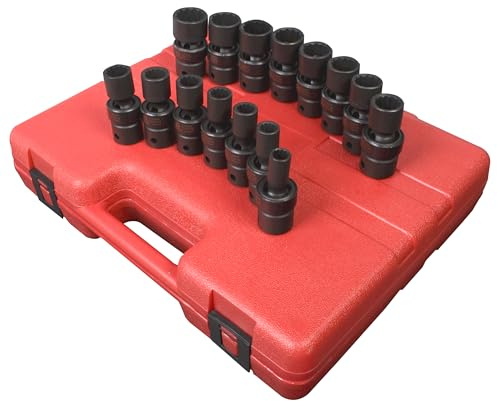SUNEX TOOLS 2855 1/2-Inch Drive Universal 12-Point Metric Universal Impact Socket Set, 15 Piece