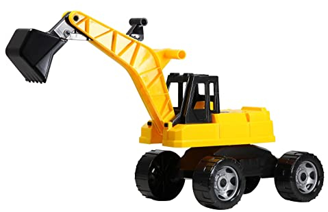 Lena Starke Riesen Bagger, Baufahrzeug Giga Trucks Schaufelbagger mit 2 Stahlachsen, großer Spielzeugbagger in gelb und schwarz, Baggerfahrzeug für Kinder bis max. 25 kg, , Gelb / Schwarz ,ca. 70 cm