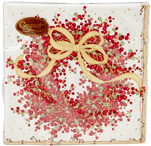 Entertaining with Caspari 8070D Pepperberry Red Wreath Caspari Napkins Dinner Size 40 Centimetre Square 20 in Pack 3 ply