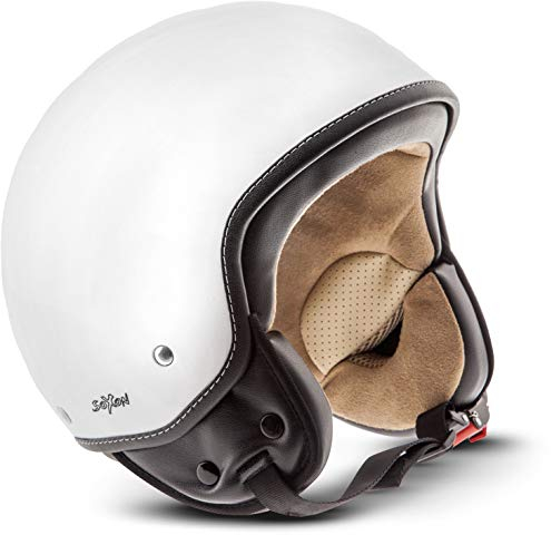 Soxon® SP-301 „Snow“ · Jet-Helm · Motorrad-Helm Roller-Helm Scooter-Helm Moped Mofa-Helm Chopper Retro Vespa Vintage Pilot Biker Helmet Brille Visier · ECE 22.05 Schnellverschluss Tasche XL (61-62cm)