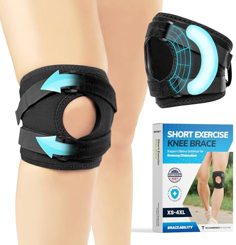 BraceAbility Plus Größe patellaführung kurz Kniebandage | XXL Walking & Übungs-Unterstützung Sleeve Stabilisator für Post Kniescheibe Luxation, Sehnenentzündung, patellofemorales