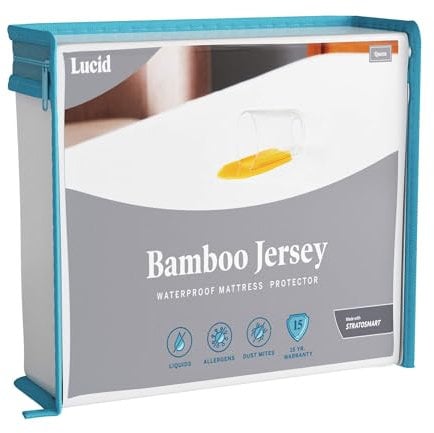LUCID Premium Rayon from Bamboo Jersey Mattress Protector - Ultra Soft - Waterproof - Full,White