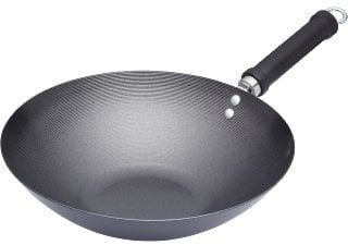 KitchenCraft World of Flavours Non Stick Induction Wok, Carbon Steel, Large, Dishwasher Safe, 30 cm, Black