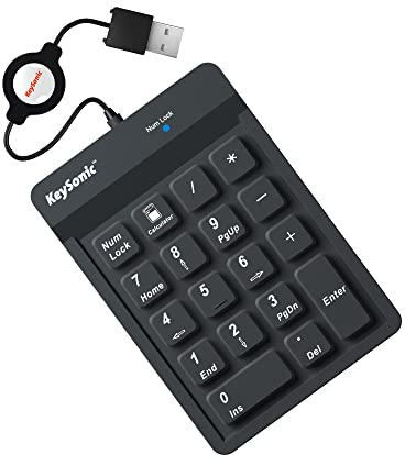 KeySonic ACK-118BK Kabelgebundene Nummern-Tastatur aus Silikon, wasser-/staubdicht , Kabeltrommel (schwarz)