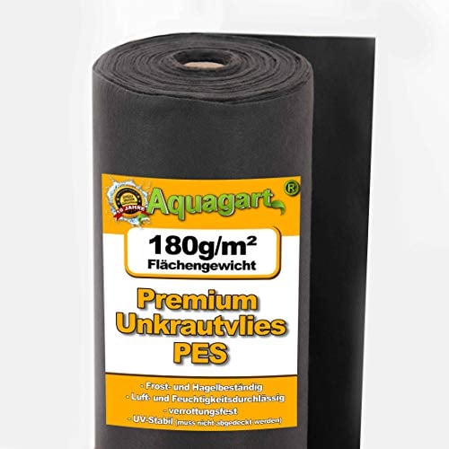 Aquagart 50m² Unkrautvlies schwarz - 180g I Unkrautschutzfolie für Garten & Hochbeet I Gartenvlies & Unkrautsperre I Wasserdurchlässige Unkrautfolie & Robustes Schutzvlies 2m breit