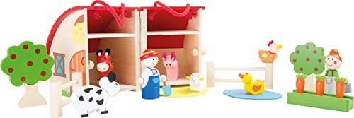 small foot Spielwelt Bauernhof aus Holz, tragbarer Holzbauernhof mit Zubehör, für Kinder ab 3 Jahren, 10124