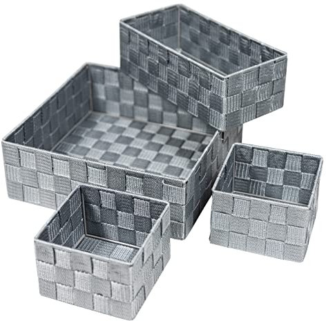 DRULINE 4er-Set Korb Silk Aufbewahrungskorb Badkorb Dekokorb Korb Aufbewahrung Deko Anthrazit