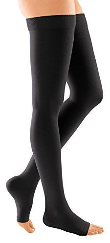 medi Duomed Soft (BS CCL 1) Compression Stockings Thigh Length with Silicone topband Open Toe Black Large