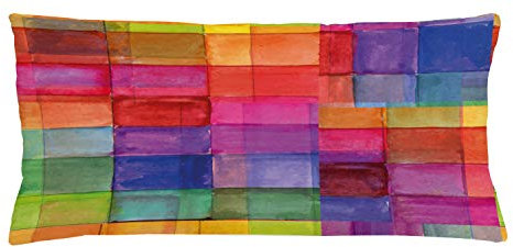 ABAKUHAUS Abstrakt Kissenbezug, Regenbogen-Farben-Quadrate, Dekokissenhüllen Waschbar Inn/Outdoor Beidseitiger Druck mit Reißverschluß, 90 x 40 cm, Magenta Blau