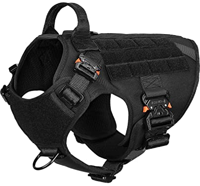 Icefang taktisches Hundegeschirr, Clip zur Befestigung der Leine an der Vorderseite, sodass ein Ziehen verhindert wird., M (Neck:16-22 ; Chest:25-31 ), Schwarze 4-fache Metallschnalle