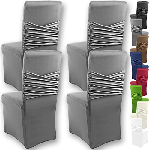 Gräfenstayn 4er-Set Stretch-Stuhlhusse Victoria - runde und eckige Stuhllehnen - VORTEILSPACKUNG - bi-elastische Passform mit Öko-Tex Siegel Standard 100: „Geprüftes Vertrauen“ (Anthrazit)