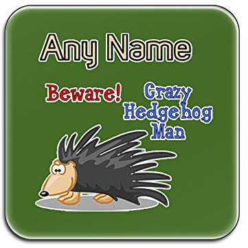 UNIGIFT – Crazy Igel Man Glänzende Untersetzer (Animal Slogan Design, weiß) jeder Name, einzigartig, Tier-Spieß, Tier-Motiv, Tier-Motiv, einzigartig, – Zoo dumm, niedlich, witzig, grün, Quadrat