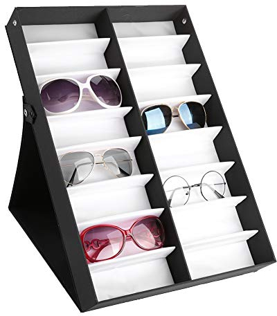 Brillen Aufbewahrung,16 Gitter Gläser Vitrine Sonnenbrillen Präsentation Brillendisplay Faltbarer Deckel 48,5 * 33 * 6 cm