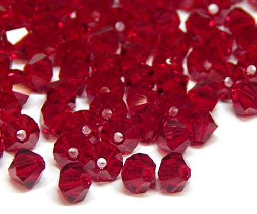 Preciosa Lot de 40 perles tchèques, en verre taillé et cristal de Bohême, 4 mm, forme double cône, différentes couleurs au choix, rubis