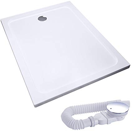 IMPTS Duschwanne Duschtasse komplett set,90x120x4 quadrat extra flach Eckig Acryl Weiß Dusche Acrylwanne für Duschabtrennung Duschkabine, inkl. Ablaufgarnitur