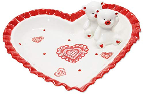 fg Piattino Cuore Porta cioccolatini in Ceramica Love Bianca e Rossa con Orsetti Decorativi 25 cm 2758 – svuota Tasche Regalo San Valentino Natale epifania Innamorati