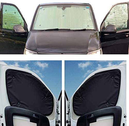Thermo-Jalousien Kombatibel Mit Ford Tourneo Connect (2013-2021)(Komplettset + Heckklappe) Rückenfarbe in Schwarz, Reversibel und Thermisch