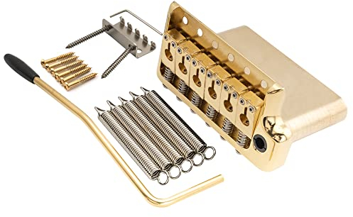 Musiclily Ultra 52,5 mm Messing Gitarre Tremolo Bridge 6-Schrauben Steg Messerkante für Strat Style E-Gitarre, Gold