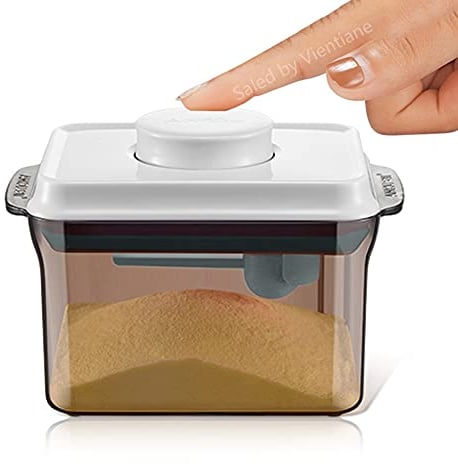 1L Luftdichte Milchpulver-Spender, Tragbarer Milchpulver-Kasten,Milchpulver Behälter mit Löffel, Einhandbedienung, Anti-UV, Abnehmbar, zur Aufbewahrung von Baby Milchpulver(Braun)