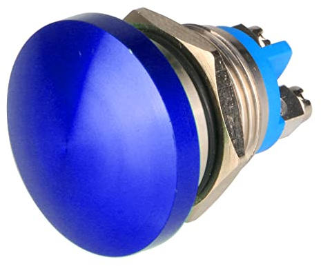 Guuzi 16mm 3V/6V/12V/24V/48V/110V/220V Botón Pulsador Momentáneo Cabeza de Seta de Metal Botón de Inicio Redondo 1NO ON Off Terminal de Tornillo Abovedado de Reinicio Automático (Azul)