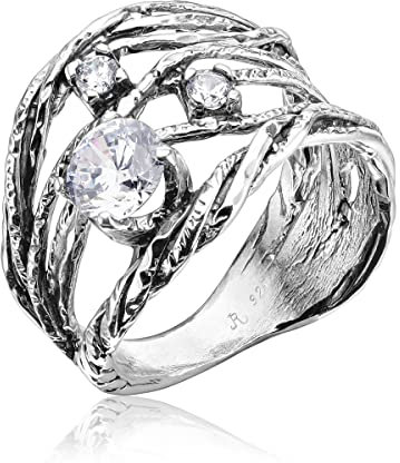JEAN RACHEL JEWELRY Ring aus 925er-Sterlingsilber mit weißem, rundem, klarem CZ-Zapfen, hypoallergen, nickel- und bleifrei, handwerklich gefertigte Designer-Kollektion