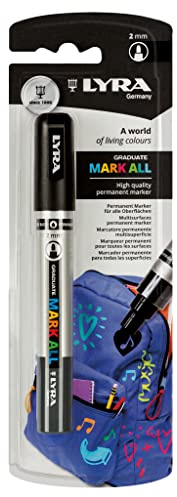 LYRA Graduate Mark All Permanent Marker schwarz Blister 1 Stk. | Multi Surface Marker, wasserbasiert, Rundspitze, schnell trocknend, Blister