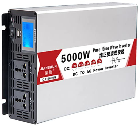 Inversor Onda Pura Corriente 4000W/5000W/6000W/8000W (Pico) Transformador DC 12V/24V/48V/60V a AC 110V/220V Onda Sinusoidal Convertidor Inversor Coche,para Casas Autos,5000W-12Vto110V