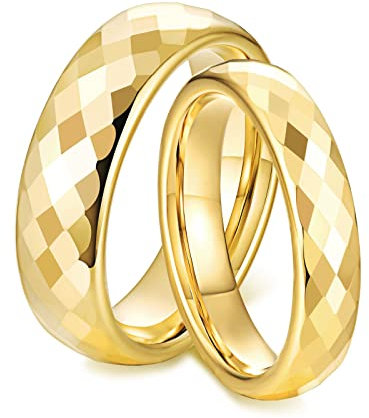 Ayoiow Trauringe Paar, Wolfram Ring Verlobung Poliert Graviert Freundschaftsringe Gold Ring Größe Damen Gr. 54 (17.2) & Herren Gr. 67 (21.3)