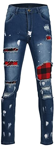 SUYGGCK Jeans Herren Männer Mode Lack Zerrissen Jeans Hip Hop Style Slim Jeans-Blue,30