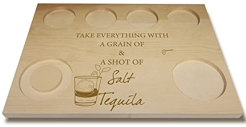 CREATCABIN Shot Glasses Serving Tray Tequila Flight Board Glass Holder Bar Serving Trays with Salt Rim for Bar Restaurant Party Family Dinner Gathering Men Women Friends Gifts 9.84 x 7.09 Inch