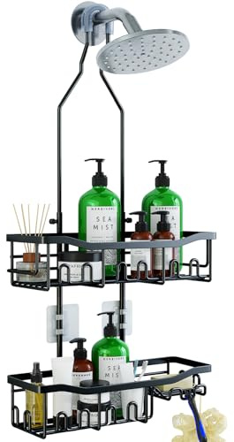 Joqixon Upgraded Extended Length Shower Organizer with Hooks, Rustproof Shampoo Soap Holder, Large Hanging Bathroom Caddy