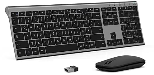 Kabelloses Tastatur Maus Set, seenda 2.4G Ultraflach Wireless Tastatur und Maus Aufladbar aus Aluminium, Deutsch QWERTZ Funktastatur Dünn für Windows/PC, Computer, Laptop, Smart-TV, Grau und Schwarz