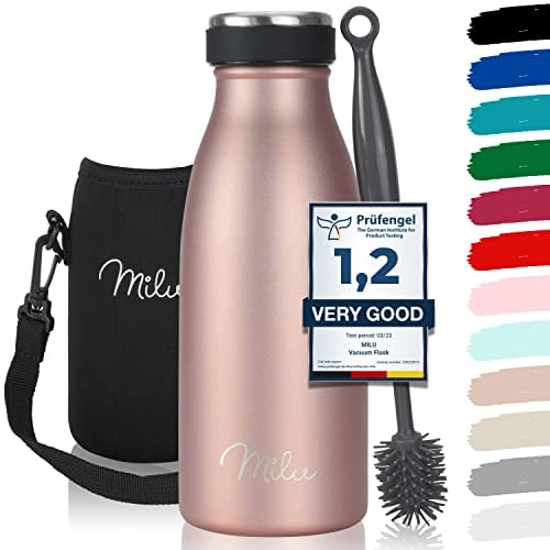 Milu Gourde en acier inoxydable 350 ml 500 ml, 750 ml, 1000 ml, 1,5 l – Bouteille isotherme, bouteille d'eau isolée, double paroi anti-fuite, convient aux acides carboniques (Or rose, 350ml)
