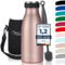 Milu Gourde en acier inoxydable 350 ml 500 ml, 750 ml, 1000 ml, 1,5 l – Bouteille isotherme, bouteille d'eau isolée, double paroi anti-fuite, convient aux acides carboniques (Or rose, 350ml)