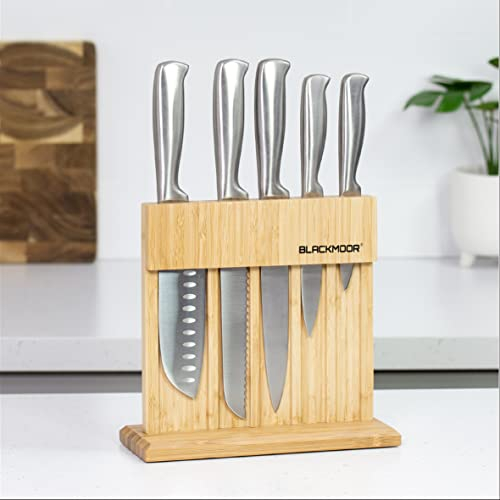 Blackmoor 69089 5-Piece Knife Set with Bamboo Wood Stand/Hardened High-Grade Stainless Steel Knives/Edge Retention Functionality/Modern & Stylish Kitchen Accessories