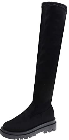 Stivali Invernali Alti al Ginocchio Elastici Autunno Donna Stivali sopra Il Ginocchio Suola Spessa Antiscivolo Punta Comoda Cerniera Laterale in Tinta Unita Stile Casual Stivali in Gomma Felpati