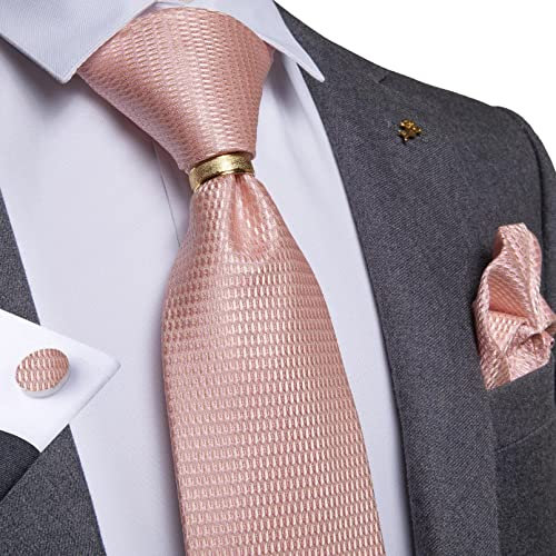 GEDASHU Cravate pour homme Rose pure soie Cravate de mariage Homme Business Party Mouchoir Boutons de manchette Bague Cravate