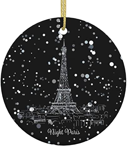 Night Paris Eiffelturm Weihnachtsbaum Keramik Hängende Weihnachtsschmuck Rund Anhänger Christbaumschmuck