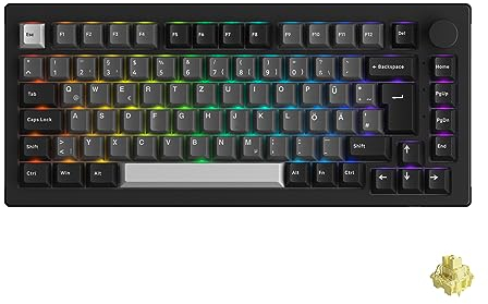 Akko 5075B Plus Tastiera da gioco meccanica ISO-Regno Unito/Germania/Nordico Multi modalità BT5.0/2.4Ghz/Tipo C, guarnizione hot swap a 5 pin PBT a doppio scatto programmabile con una manopola rotante