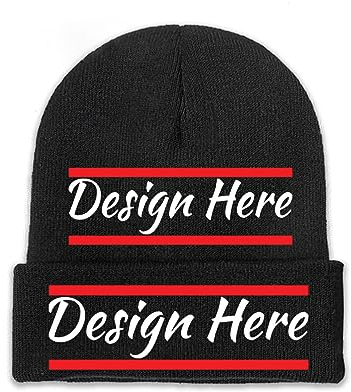 Miujonvy Wintermütze Beanie mit eigenem Bild Text Logo Herren Damen Unisex Hüte schwarz, Schwarz , One size
