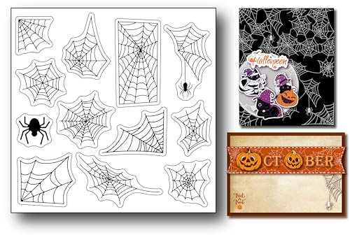 arriettycraft Transparente Halloween-Spinnennetz-Stempel für Kunst-Tagebücher oder Kartenherstellung, Halloween-Spinnen, Silikon, transparente Stempel für Karten, DIY, Scrapbooking, Papierbasteln,