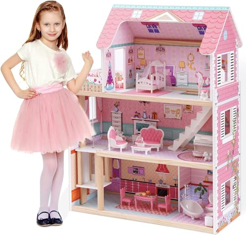 ROBUD Pupuuenhaus Juguete Madera para niños a Partir de 3 años | Casa de muñecas Juguete 3 4 5 años Niñas Pupuuenhaus Casa Juguete Grande para niños con Accesorios Regalo para niñas 3-6 años