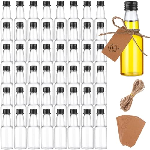 Haishell 48 Pack Mini Liquor Bottles 50ml/1.7oz Plastic Alcohol Bottles with Black Lids Miniature Reusable Empty Shot Spirit Bottle for Wedding Travel Party Wine Juice