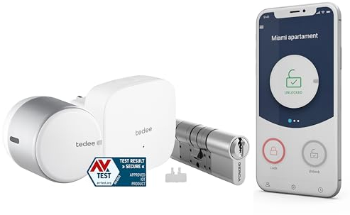 tedee Go Serratura Smart con WiFi, cilindro Euro app Bluetooth per l'accesso remoto, la serratura intelligente per porte trasforma il vostro smartphone in una chiave (+ Bridge 30-61 mm/37-68 mm C))