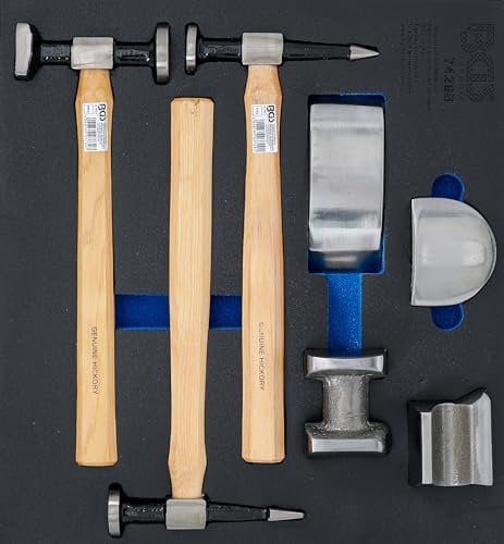 BGS 74298 - Insert de servante d’atelier 2/3 : Mallette de tas et marteaux de carrosserie - 7 pièces