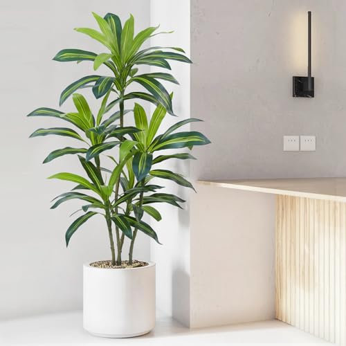ZEEOZE 120cm Artificial Dracaena Plant Large Fake Plants with Black Planter Artificial Plants Indoor Faux Plant for Indoors Home Living Room Decor Bedroom Office House Hallway Decoration (1Pack)