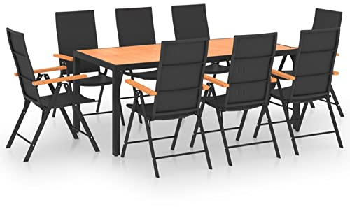 Gecheer 9-TLG.Garten-Essgruppe Garten-Essgarnitur für 8 Personen,Gartenmöbel Gartenset Sitzgarnitur Gartengarnitur sofagarnitur Balkonmöbel Möbelset Sitzgruppe Tisch Mit WPC-Tischplatte & 8 x Stühle